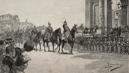 Sotilasparaati Macaossa kuningas Umberto I:n syntymäpäivänä 14. maaliskuuta