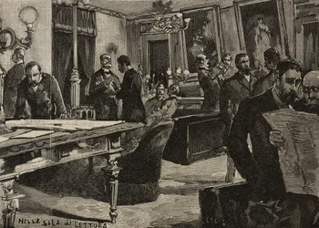 Lukusali Palazzo Montecitoriossa, Roomassa, Italiassa, kaiverrus Dante Paoloccin piirustuksen jälkeen, L