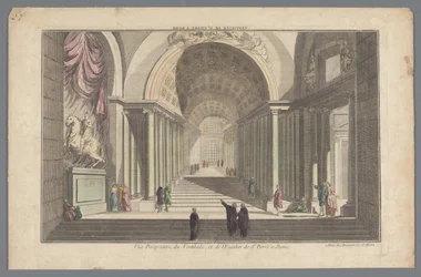 Näkymä Rooman Pyhän Pietarin eteisestä ja portaista Vestibule de St. Pierre a Rome / Vue Perspective du Vestibule, et de l