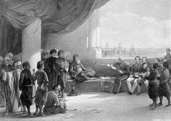 Egyptin varakuninkaan haastattelu hänen luonaan Aleksandriassa, "Egypti ja Nubia", litografia Louis Haghe