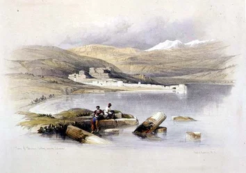 Tiberiaksen kaupunki Libanoniin päin, taulu 35 teoksen "The Holy Land" niteestä I, kaiverrettu Louis Haghe (1806-85) pub. 1842 (litografia)