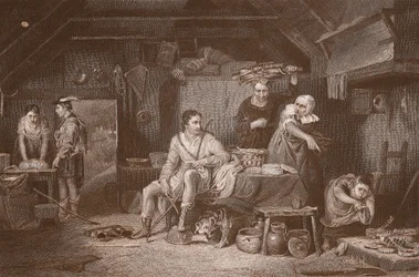 Alfred Neatherdin mökissä, kaiverrus A.H. Payne (väri litho)