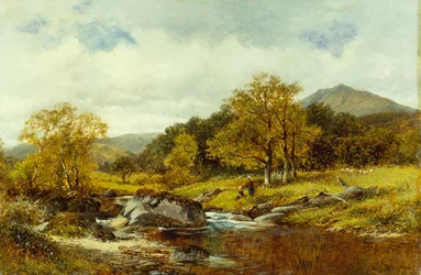 Joen rannalla (öljy kankaalle)