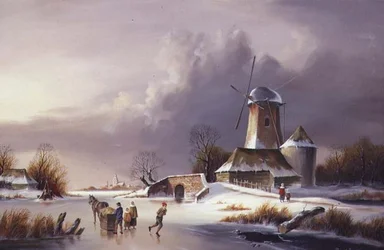 Hollannin jäätyneen joen maisema