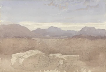 Mountainous View, Pohjois-Wales, n. 1818 (w/c ja grafiitti paperilla)