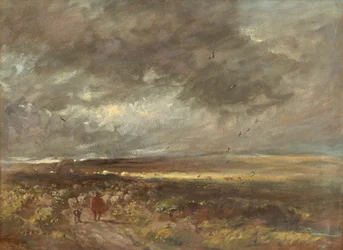 Nummimaisema: paimen ja lampaita, noin 1810.