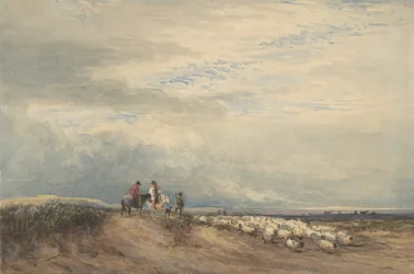 Ratsastajat lampaiden kanssa lähellä suistoa, 1830.