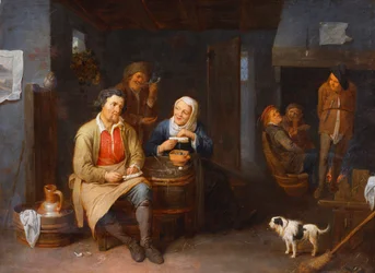 Majatalon sisustus, jossa talonpojat tupakoivat, 1647