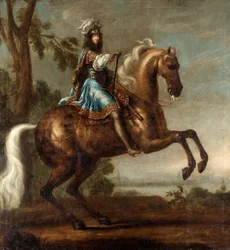 Portrait equestre de Charles XI de Suede (1655-1697) (Ruotsin Kaarle XI:n muotokuva) - Öljy puulle (124x115 cm), kirjoittanut David Kloecker Ehrenstrahl (1629-1698) - Yksityiskokoelma