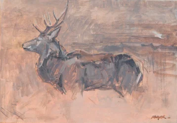 Red Deer Stag, 2023 (öljy kankaalle)