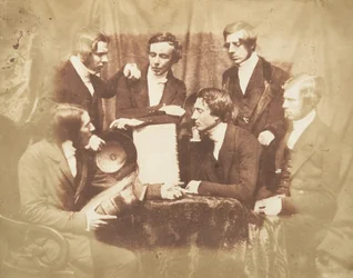 Professori Fraser, pastori Welsh, pastori Hamilton ja kolme muuta miestä, 1843-47. Tekijät: David Octavius Hill, Robert Adamson, Hill & Adamson.