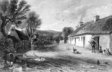 Burns Cottage, kuvitus John Wilsonin "Land of Burnsista", julkaistu 1840