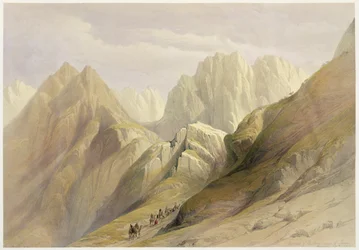 Ascent of the Lower Range of Siina, 18. helmikuuta 1839, levy 114 The Holy Land -teoksen III niteestä, kaiverrettu Louis Haghe (1806-85) pub. 1849