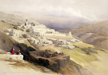 Terra Santan luostari, Nasaret, huhtikuu 21. 1839, taulu 30 teoksen "Pyhä maa" I osasta, kaivertanut Louis Haghe (1806-85), julkaistu 1842