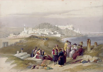 Jaffa, muinainen Joppa, 16. huhtikuuta 1839, taulu 61 teoksen "The Holy Land" osasta II, kaivertanut Louis Haghe (1806-85), julkaistu 1843