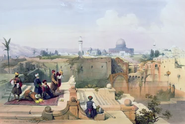 Omarin moskeija ja temppelin sijaintipaikka, taulu 8 teoksen "Pyhä maa" osasta I, kaivertanut Louis Haghe (1806-85), julkaistu 1842