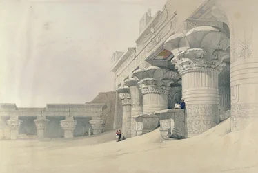Horuksen temppeli, Edfu, teoksesta "Egypt and Nubia", kaivertanut Louis Haghe (1806-85), julkaistu Lontoossa, 1838