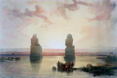 Memnonin kolossit Thebassa tulvan aikana 1800-luvulla