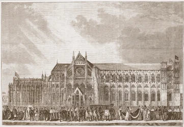 Anne Boleynin kruunajaiskulkue Westminster Abbeyyn, kuvitus James Aitken Wylien (1808-1890) teoksesta ”The History of Protestantism”, julkaistu 1878