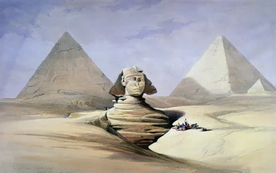 "Gizehin suuri sfinksi ja pyramidit" (akvarelli)