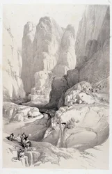 Theater (sisäänkäynti Petraan), piirustus tehty 10.3.1839 "Pyhässä maassa" Lontoossa 1849