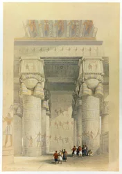 Vista des de sota el pòrtic del temple de Denderah, Egipte, finlandès del segle XIX