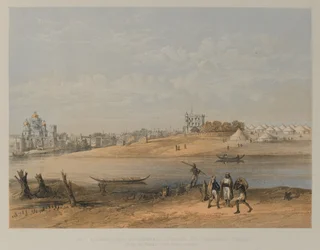 Kenraalien Outramien ja Havelockin joukkojen hallussa olevat palatsit, Lucknow (litho)