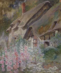 Anne Hathaways Cottage (kynä ja wc korotettu valkoisella paperilla)