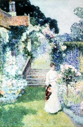 Pag-aalaga ng mga rosas sa isang hardin ng Cheshire (watercolor)finn