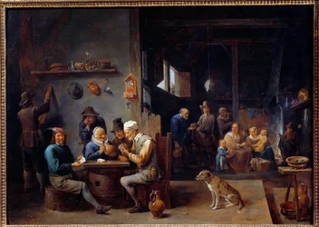 Korttipeli majatalossa Painting flam. kirjoittanut David Teniers II le Jeune (1610-1690) 1645 su. 0,62x0,87 m Grenoble, musee des Beaux Arts