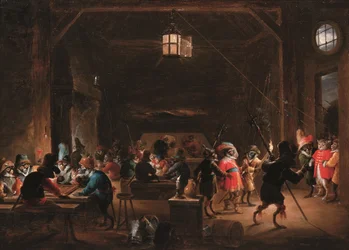 Vartiohuone apinoiden kanssa, noin 1633 (öljy paneelille).