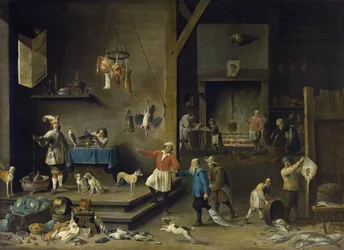 Keittiö - David Teniers, nuorempi (1610-1690). Öljy kankaalle