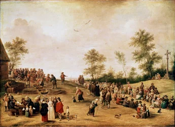 Talonpoikabileet tai patajuhlat Antwerpenin lähellä David Teniers Nuoren maalaus (1610-1690) 1643 su. 90x125 cm Lontoo, Kansallisgalleria