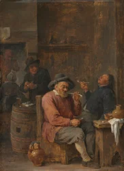 Talonpojat tupakoimassa majatalossa, n. 1640 (öljy puulle)