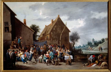 Kylän häät. David Teniersin maalaus II dit Le Jeune (1610-1690) Ec. Flam.