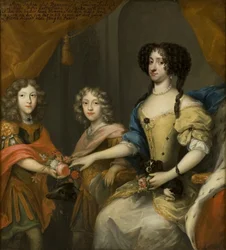 Anna Sofia, Tanskan prinsessa, Saksin valitsija, poikiensa Johann Georgin ja Friedrich Augustin kanssa, n. 1680