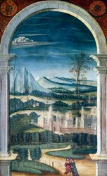 Defendente Ferrarin (1480 tai 1485-1540) maalaama perspektiivi 1500-luvun kuoron takaosaan, Pyhän Jeromen kirkko, Biella, Italia