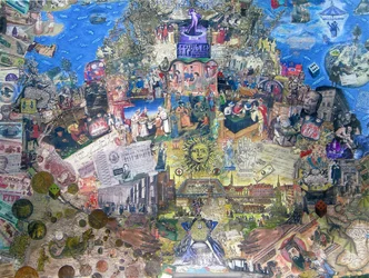 Death of Credit, 2010 (kollaasi ja sekatekniikka kankaalle)