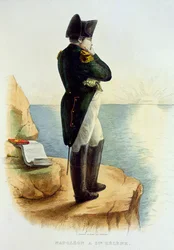 Napoleon Saint Helenan saarella, kuvitus Le Plutarque Francaisista, E. Mennechet, kaiverrus Delaistre, 1835