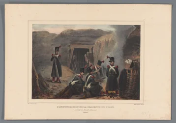Sotilaallinen bij een mijngang, 1832 Tiedonanto ojan laskeutumisesta (otsikko esineessä) Raffetin piirustukset luonnosta Antwerpenin linnoituksen piirityksen yhteydessä (sarjan nimi esineessä)