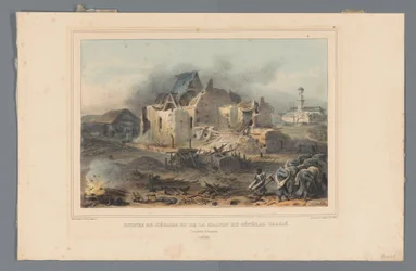 Ruïnes van de kerk in het huis van generalaal Chassé, 1832 Kirkon rauniot ja kenraali Chassén talo (otsikko esineessä) Raffetin piirustukset luonnosta Antwerpenin linnoituksen piirityksen yhteydessä (sarjan nimi esineessä)