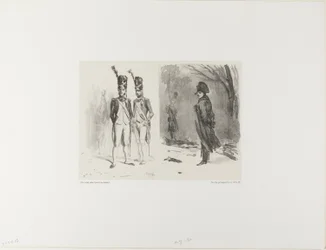 Arkki luonnoksella (vartijan kranaadi, Napoleon bivouacissa)