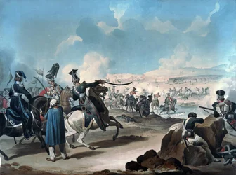 Venäläinen ratsuväki hyökkää ranskalaiseen jalkaväkeen Borodinossa (bataille de la Moskova) - Dighton, Denis (1792-1827) - n. 1813 - Vesiväri paperille - 53,8x71,8 - Yksityiskokoelma