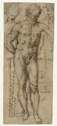 Tutkimus alastomasta miehestä (Hercules?) ja kahdesta naisen päästä