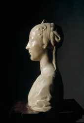 Nuoren naisen rintakuva. Desiderio da Settignanon (noin 1430-1464) marmoriveistos. Mitat: 146 cm. Firenze, Museo Nazionale del Bargello