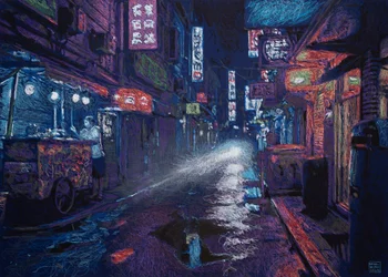 Callejón HK, 2025 (akryyli, muste ja lyijykynä kankaalle)