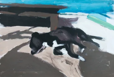 Perro en una isla 01, 2019 (akryylimaali painetulle valokuvalle)