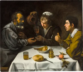 Le dejeuner - Lounas, kirjoittanut Velazquez, Diego (1599-1660). Öljy kankaalle, c. 1618. Mitat : 96x112 cm. Szepmuveszeti-museo, Budapest