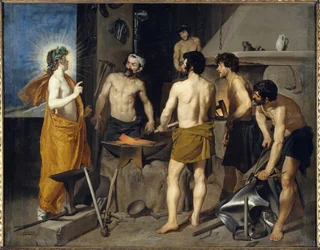 Vulcanuksen paja, 1630. Mitat: 2,23 × 2,90 m. Madrid, Prado-museo
