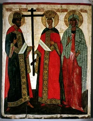 SS:tä kuvaava kuvake. Constantine, Helena ja Agatha, Novgorodin koulu, n. 1500